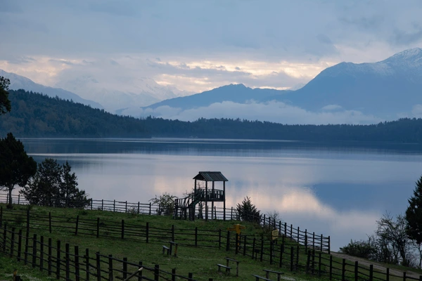 view of rara lake in evening