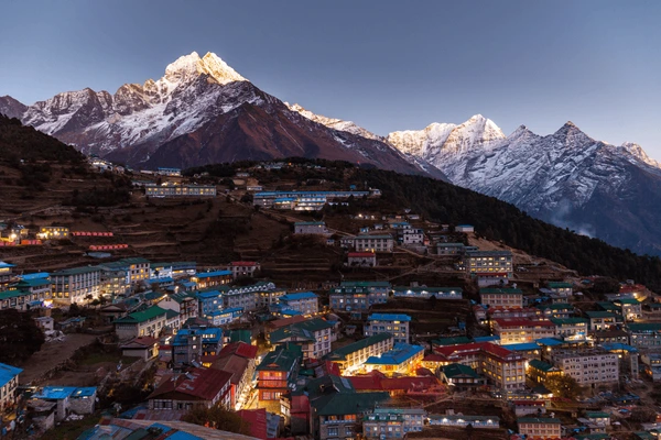 aerial view of namche bazaar during evening