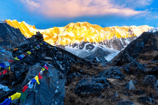 sunlight hitting annapurna range