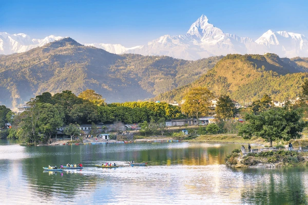 view of annapurna in phewa lake